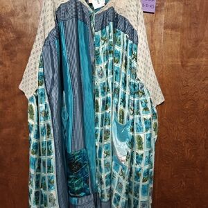 Blue and Cream Patchwork Coat